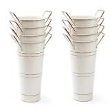 Notakia Galvanized Metal Vases Farmhouse French Flower Bucket Vases for Cut Flowers for Home Decor and Wedding Table Centerpiece Decorations (Beige Set of 8)