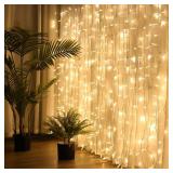 Window Curtain String Lights 20 feet 600 Led Fairy Twinkle Lights with Remote, Timer, 8 Modes for Room Wedding Party Backdrop Outdoor Indoor Decoration, Warm White, Unconnectable, Curtain Not Included