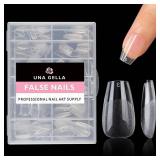 UNA GELLA Short Coffin Fake Nails 504pcs Short Coffin Press on Nails Pre-shape Short Coffin Gel Nail Tips for Full Cover Acrylic False Nails Nail Extension Home DIY Nail Salon 12 Sizes Gelly Tips