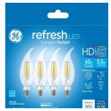 GE Refresh LED Light Bulbs, 60W, Daylight Light Bulbs, Clear Decorative Light Bulbs, Small Base (4 Pack)