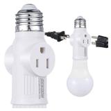 Feekoon 1 Pcs 3 Prong Light Socket Adapter, E26 Light Bulb Outlet Adapter, Polarized Light Socket to Plug Adapter, Light Bulb to 2/3 Prong Outlet Plug Splitter Converter for Garage Porch (White)