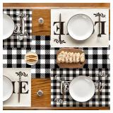 Artoid Mode Love Family Together Home Buffalo Plaid Placemats for Dining Table, 12 x 18 Inch Holiday Vintage Thanksgiving Washable Table Mat Set of 4