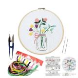 BERYA Embroidery Kit Including Embroidery Hoop,Color Threads and Embroidery Scissors for Beginners-Handmade Needlepoint Kits for Adults Kidsï¼Flowersï¼