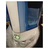 Equate Warm Mist Humidifier Visible Filter Free White & Blue Top Fill 1.3 Gallon Big Water Capacity. POWERS ON