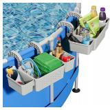 Poolside Storage for Above Ground Pool Accessories, Thickened Plastic Pool Basket with 2 Pool Cup Holder, Multifunctional Poolside Holder Fits for Most Frame Pools (2 Pack)