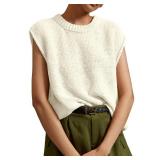 Saodimallsu Womens Sleeveless Crewneck Sweaters Ribbed Knit Tank Tops 2024 Trendy Sweater Vest Off-White