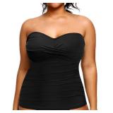 Aqua Eve Plus Size Tankini Top Only Bandeau Swim Top Strapless Swimsuit Top Twist Front Bathing Suit Top No Bottom Black 20W