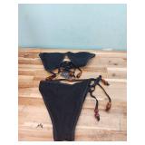 ZAFUL Women Bikini Set Two Piece Textured Beaded Tie Back Halter Cheeky Swimsuit Bathing Suit