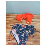 Aqua Eve Women High Waisted Bikini Twist Front Swimsuits Lace up Bikini Tops Ruched Push up 2 Piece Bathing Suits Orange Floral M