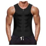 Wonderience Men Waist Trainer Vest Hot Neoprene Sauna Suit Corset Body Shaper Zipper Tank Top Workout Shirt(Black, Medium)