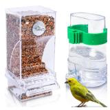 Hamiledyi No Mess Bird Feeders Automatic Parrot Feeder Drinker Acrylic Seed Food Container Parakeet Water Dispenser Cage Accessories for Lovebirds Budgies Canary Finch