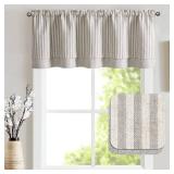 jinchan Linen Valance Curtain Striped Valance for Windows 18 Inch Blackout Kitchen Curtain Farmhouse Double Layer Valance for Living Room Ticking Stripe Valance Rod Pocket 1 Panel Taupe Grey on Beige