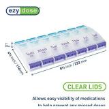 EZY DOSE Push Button (7-Day) Pill Case, Medicine Planner, Vitamin Organizer, 2 Times a Day AM/PM, X-Large Compartments, Arthritis Friendly, Clear Lids, Purple and Blue, BPA Free