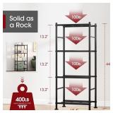 Sakugi Storage Shelves - 4 Tier Shelf Organizer, Heavy Duty Garage Shelving Unit with Leveling Feet, Stable Metal Shelves Organizer for Pantry, Kitchen and Closet, 18.4" W X 12.6" D X 44.2" H, Black