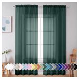 Simplebrand Hunter Green Sheer Curtains 84 Inches Long 2 Panels, Light Filtering Rod Pocket Solid Color Window Sheer Curtain Panels, Elegant Curtains & Drapes for Living Room, Bedroom, 42" W x 84" L