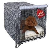 Explore Land Pattern Dog Crate Cover for 42 Inches Wire Cage, Heavy-Duty Polyester Indoor Pet Kennel Covers Universal Fit for 1 2 3 Doors Standard Metal Crate (Morocco)