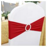 Peomeise 25pcs Red Spandex Chair Sashes with Buckle Slider for Wedding, Party Decoration