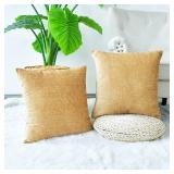 CaliTime Pack of 2 Cozy Throw Pillow Covers Cases for Couch Sofa Home Decoration Solid Dyed Soft Chenille 20 X 20 Inches Gold