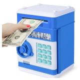 Safe Coin Bank Birthday Gift Toys for 3-12 Year Old Girl Boy,Refasy Children Fun Toys 8-12 Kids ATM Bank Machine with Bank Card Money Bank for Cash Toy Electronic Coin Banks Box for Kids Blue