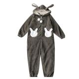 Jilneed Cute Bunny Ears Onesie Pajamas for Women Adult Animal Rabbit Halloween Cosplay Zipper Fleece Cozy One Piece Costume Grey