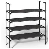 Sakugi Shoe Rack with Non-Woven Fabric - XX-Large Shoe Organizer, 4-Tier Shoe Storage Rack, Sturdy Shoe Rack for Closet, Garage & Corridor, Stackable Shoe Rack for Entryway, Black