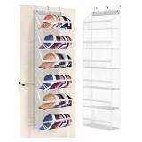 AOODA Clear Over the Door Hat Racks for Baseball Caps, Large Holds up to 72 Caps Hat Storage Organizer for Closet Wall, Deep Pockets Hanging Hat Holder Shelves with 3 Hooks, White