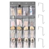 F-color Hanging Organizer for Cruise Ship Essentials - Mesh Over the Door Shoe Organizer Space Saving Large 16 Pockets Sturdy Quick Dry Mesh Organizer Hanging with 4 Hooks, Grey