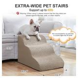 Ryoizen Dog Stairs Ramp for Bed and Couch Pet Stairs for Small Dogs, Extra Wide Dog Steps with Sturdy High-Density Foam, Pet Steps with Non-Slip Bottom for Puppy, Gifts Lint Roller, Tan