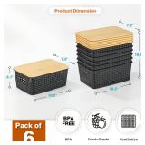 Plastic Storage Baskets With Bamboo Lid - Plastic Storage Containers Stackable Storage bins: Storage Baskets for Organizing Shelves Drawers Desktop Closet Playroom Classroom Office, 6 Pack