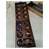 AMEROUS Wooden Mancala Board Game Set with 72+8 Bonus Multi Color Glass Stones - Folding Board - Mancala Instructions, Classic Family Board Game for Kids Adults, Tabletop Version