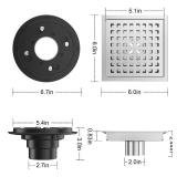 EXF 6 Inch Square Shower Drain Chrome, Stainless Steel Shower Floor Drain Kit with Flange, Removable Grid Cover, Hair Strainer