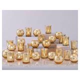 DEVI 48PCS Assorted Gold Votive Candle Holders Bluk, Gold Wedding Decorations, Mercury Glass Candle Holder for Tea lights, Christmas Party Wedding Diwali Centerpieces for Table, Wedding Party Supplies