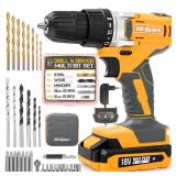 Hi-Spec 18V Codless Drill, Electric Power Drill Set with Charger.3/8" Keyless Chuck, 18Nm Torque. LED Light and 58pcs Drill Driver Bits