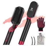 KINGA PRO Hair Straightener Brush, 3 in 1 Negative Ion Straightening Brush with 4 Heat Levels & Auto-Off Safety, 30s Fast Heating Anti-Scald Hot Brush for Frizz-Free Silky Hair(Black-Red) -