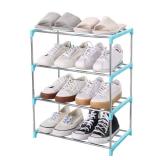 Jucaifu Stackable Small Shoe Rack, Entryway, Hallway and Closet Space Saving Storage and Organization (4-Tier, Blue)