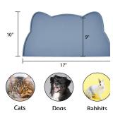 TOKAYIFE Cat Food Mat, Silicone Pet Feeding Mat for Floor Non-Slip Waterproof Dog Water Bowl Tray Cushion (17" x 10", Stone Blue)