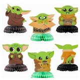 6Pcs Yoda Party Decorations, Birthday Decorations Honeycomb Centerpieces, Yoda Theme Birthday Party Supplies