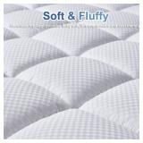 MATBEBY Bedding Quilted Fitted King Mattress Pad Cooling Breathable Fluffy Soft Mattress Pad Stretches up to 21 Inch Deep, King Size, White, Mattress Topper Mattress Protector