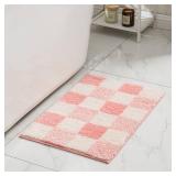 CozeCube Checkered Bath mats for Bathroom Non Slip, Fluffy Absorbent Microfiber Bath mat Washable, Aesthetic Bathroom Rugs, Cute Bath mat for Shower Sink, Blossom Pink, 24" x 16"