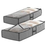 Zober Under Bed Storage - Pack of 2 Under Bed Storage Containers for Clothes, Blankets, Winter Clothing, & Shoes - Under The Bed Storage with Handles, Dual Zippers, & Clear Top (Gray)