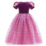 JOURPEO Girls Dress Puff Sleeve Princess Costume Dress Up Fancy Halloween Christmas Cosplay Party Costume (First Purple, 5-6 Years)