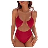 Blooming Jelly Womens One Piece Swimsuit Tummy Control Bathing Suit Sexy Flattering Cheeky High Cut Out Cute Ladies Swimwear (Medium, Red)