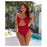 Blooming Jelly Womens One Piece Swimsuit Tummy Control Bathing Suit Sexy Flattering Cheeky High Cut Out Cute Ladies Swimwear (Medium, Red)