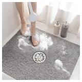 HITSLAM Square Shower Mat, 24 x 24 Inch Non Slip Bath Mat for Tub, Soft PVC Loofah Bathtub Mats with Drain Holes Grey