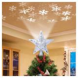 DG-Direct Christmas Tree Topper Lighted Star [Silver],3D Hollow Sparkling Star Christmas Tree Topper with Rotating Magic Cool White Snowflake Projector for Christmas Tree Ornament (Silver)