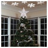 DG-Direct Christmas Tree Topper Lighted Star [Silver],3D Hollow Sparkling Star Christmas Tree Topper with Rotating Magic Cool White Snowflake Projector for Christmas Tree Ornament (Silver)