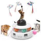 doopo Cat Toys 5 in 1 Automatic Interactive Kitten Toy, Laser Pointer, Catnip, Track Balls, Fluttering Butterfly, Moving Ambush Feather, Dual Power Supplies, Cat Toys for Bored Indoor Adult Cats Dogs