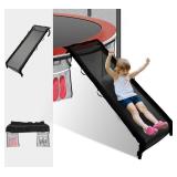 Eurmax USA Universal Easy-to-Assemble Trampoline Slide Ladder, Heavy Duty Steel Trampoline Accessory Slide for Kids Climb Up&Slide Down/Black with Shoes Pocket