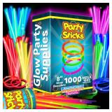 PartySticks Glow Sticks Party Supplies 1,000 pack - 8 Inch Glow in The Dark Light Up Sticks Party Favors, Glow Party Decorations, Neon Party Glow Necklaces and Glow Bracelets with Connectors