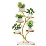 SSYH-WANG Golden Plant Stand Indoor, 5 Tier Wood Metal Tall Shelf Multiple Plant Holders for Indoor, Outdoor, Corner, Living Room, Balcony, and Bedroom